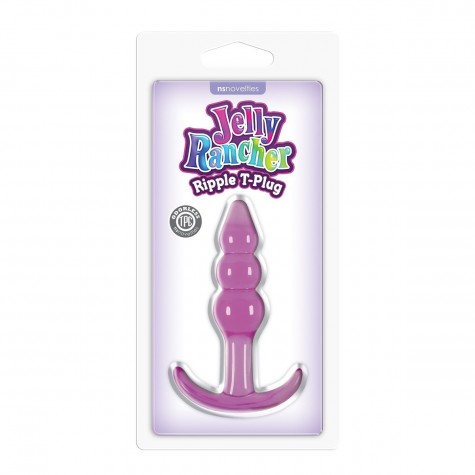 Фиолетовая анальная пробка Jelly Rancher T-Plug Ripple Purple - 10,9 см.